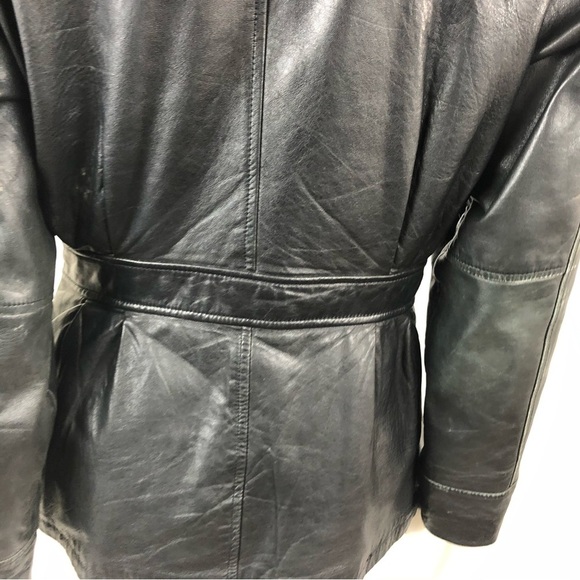 Kenneth Cole Reaction Leather Coat in Black Soft Leather with Belt feminine Sz M - Picture 7 of 12